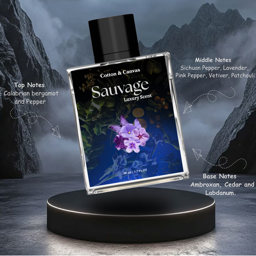Sauvage Luxury Scent Perfume for Men – Fresh Bergamot, Spicy Pepper & Woody Amber Fragrance (50ml)