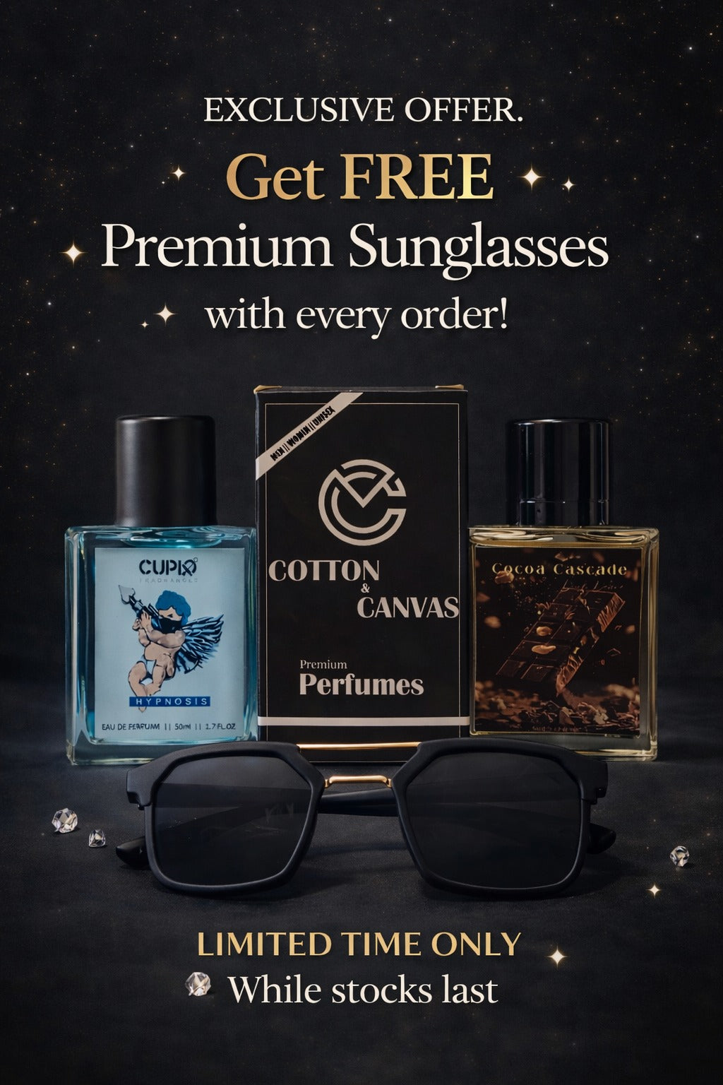 Premium Perfume Combo – Buy 2 & Get FREE Stylish Sunglasses 😎